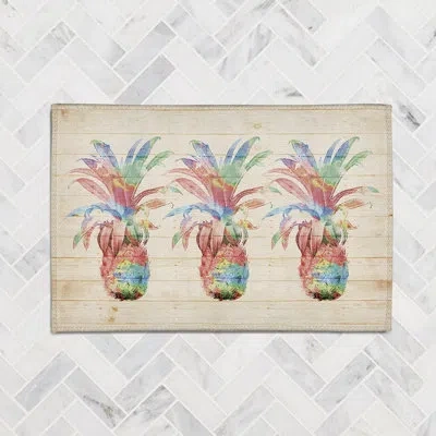 Laural Home Colorful Pineapples Chenille Rug In Cream,pink,blue