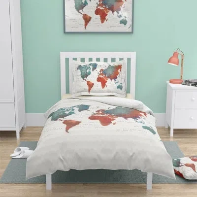 Laural Home Colorful World Microfiber Duvet Cover In White;red;cream
