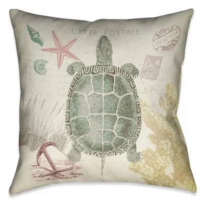 Laural Home Coral Seaside Postcard Turtle Indoor Decorative Pillow In Multi