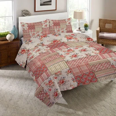 Laural Home Cottage Florals Reversible Quilt Set In Orange,cream