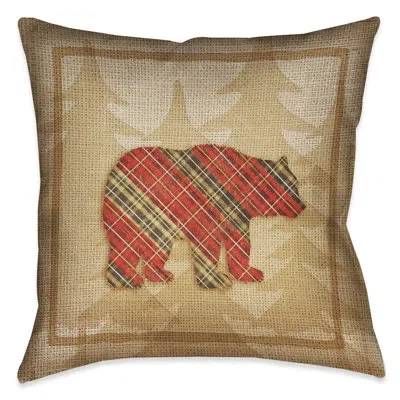Laural Home Country Cabin Bear Plaid Bear Plaid Indoor/outdoor Throw Pillow In Multi