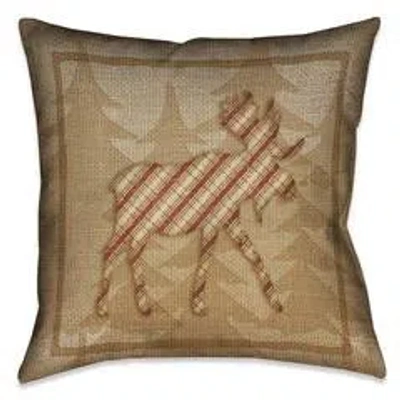 Laural Home Country Cabin Moose Plaid Waterproof Outdoor Throw Pillow In Multi