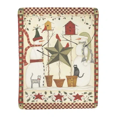 Laural Home Country Snowmen Sherpa Throw Blanket In Brown;white;red