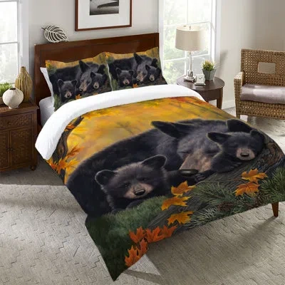 Laural Home Cozy Bears Single Comforter In Black,yellow,green