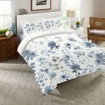 Laural Home Dancing Flowers Comforter In Blue;white;gray