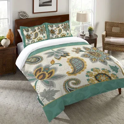 Laural Home Decorative Nature Microfiber Duvet Cover In Green;gray;ivory