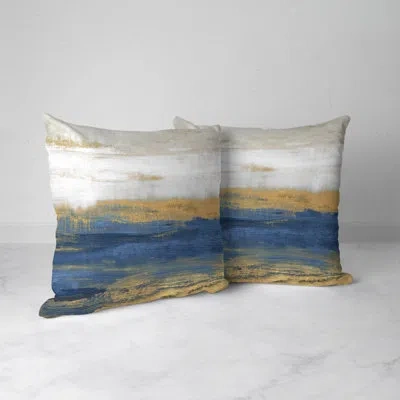 Laural Home Deep Shades Of Blue Abstract Outdoor Decorative Pillow In Blue;white;gold