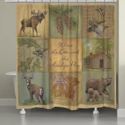 Laural Home Deer And Antelope Single Shower Curtain In Brown;green