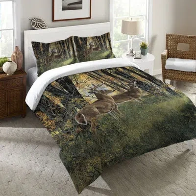 Laural Home Deer In Autumn Light Microfiber Duvet Cover In Brown;green