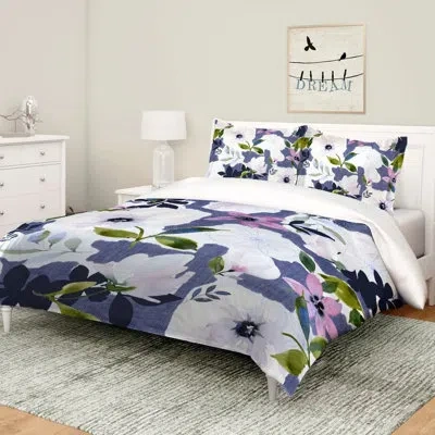 Laural Home Denim Floral Comforter In Blue;purple