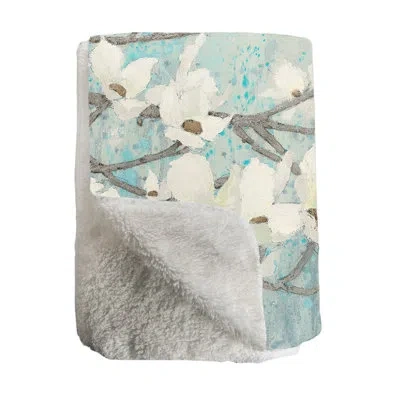 Laural Home Dogwood Blossoms Sherpa Throw In Blue
