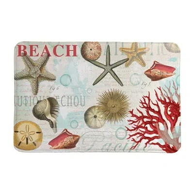 Laural Home Dream Beach Shells Memory Foam Bath Rug In Red
