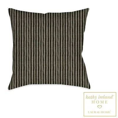 Laural Home Farmhouse Stripe Striped Polyester Indoor/outdoor Throw Pillow In Black
