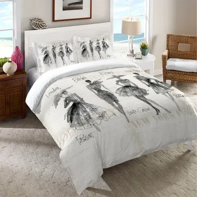 Laural Home Fashion Sketchbook Microfiber Duvet Cover In Black;white;cream