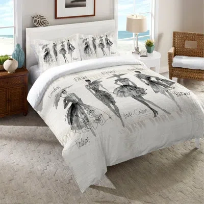 Laural Home Fashion Sketchbook Single Comforter In White;gray