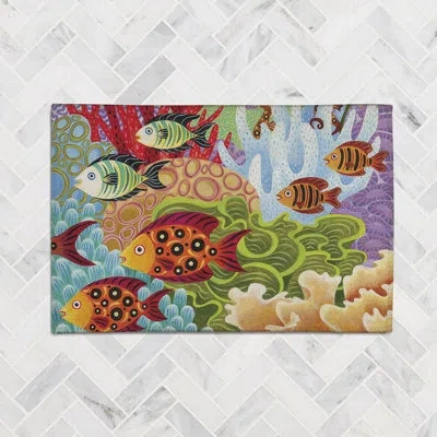 Laural Home Fish In The Hood Fish In The Hood Chenille Rug In Green,blue,red