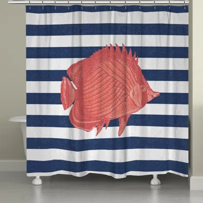Laural Home Fish Stripe Single Shower Curtain In Blue;white;red;navy