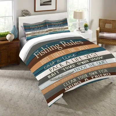 Laural Home Fishing Rules Comforter In Blue;brown;gray;orange