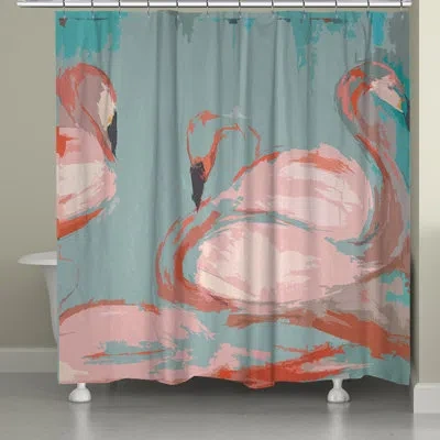 Laural Home Flamingos Single Shower Curtain In Blue;pink