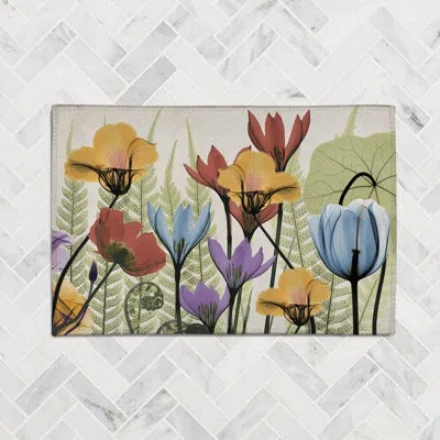 Laural Home Flourishing Botanicals Chenille Rug In Green,yellow,red