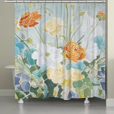 Laural Home Flourishing Florals Shower Curtain In Blue