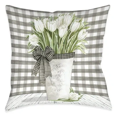 Laural Home French Country Gingham Tulips Outdoor Decorative Pillow In Multi