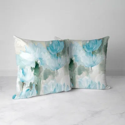 Laural Home Frosted Blue Blooms Outdoor Decorative Pillow In Blue;white;green