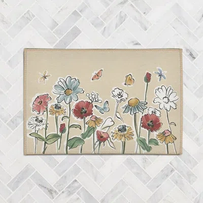 Laural Home Garden Filigree Natural Floral Handwoven Chenille Area Rug In Beige/pink/green In Beige,pink,green