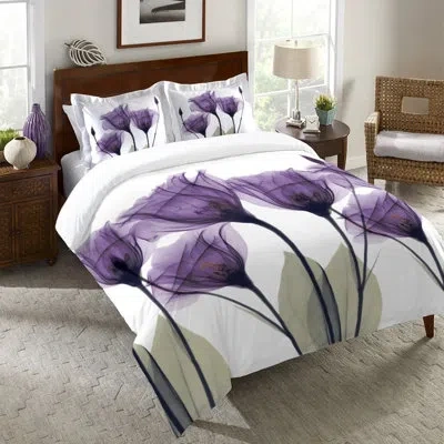 Laural Home Gentian Hope Gentian Hope Duvet Cover By  In White;purple