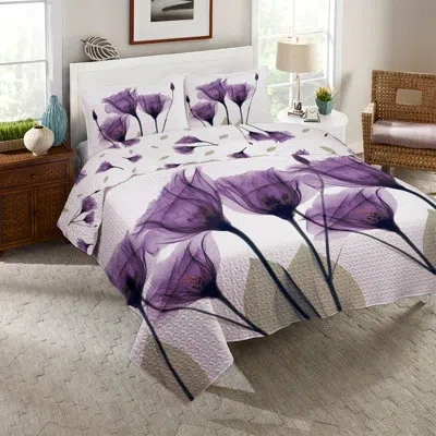 Laural Home Gentian Hope Reversible Quilt Set In Green;purple