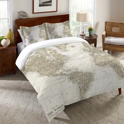 Laural Home Get Out And See The World Brown/white Microfiber Reversible Duvet Cover In Brown;white