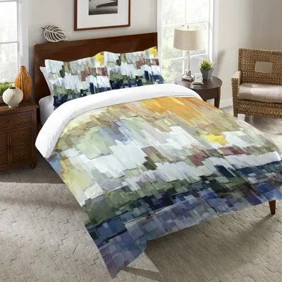 Laural Home Glacier Bay Microfiber Duvet Cover In Blue;white;yellow