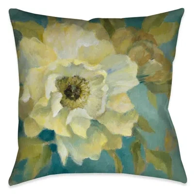 Laural Home Gold Peony On Teal I Indoor Decorative Pillow In Multi