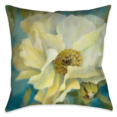 Laural Home Gold Peony On Teal Ii Outdoor Decorative Pillow In Multi