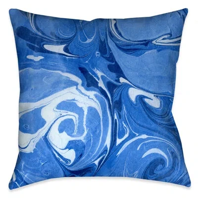 Laural Home Graphic Print Ocean Blue Marble Pillow Cover & Insert In Multi