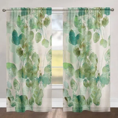 Laural Home Green Watercolor Eucalyptus Leaves Sheer Window Panel