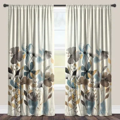 Laural Home Greige Floral Sheer Rod Pocket Single Curtain Panel In Gray;cream
