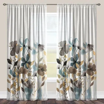Laural Home Greige Florals Floral Sheer Window Panel