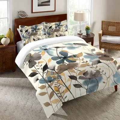 Laural Home Greige Florals  Greige Florals Duvet Cover In Blue;beige
