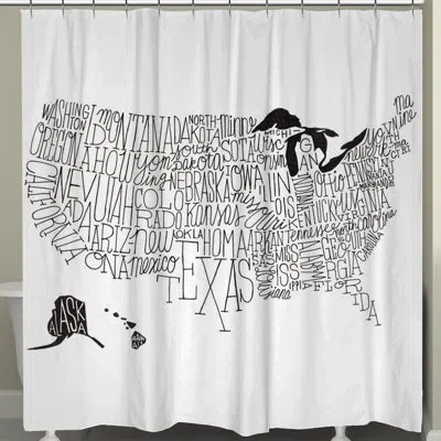Laural Home Hand Lettered Us Map Black & White Shower Curtain By