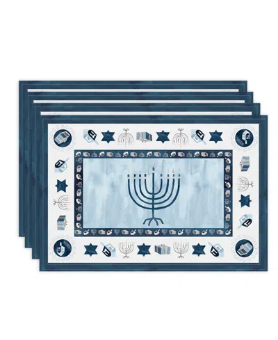 Laural Home Happy Hanukkah Set Of 4 Placemat, 13" X 19" In Blue