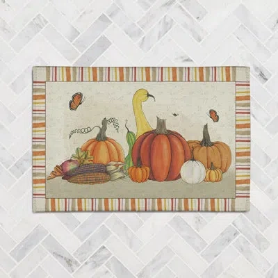 Laural Home Harvest Pumpkin Harvest Pumpkin Chenille Rug In Light Gray,orange