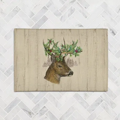 Laural Home Holiday Deer Holiday Deer Chenille Rug In Beige,green