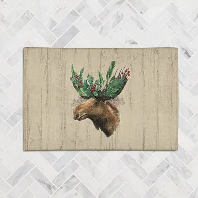 Laural Home Holiday Moose Holiday Moose Chenille Rug In Cream,brown,green