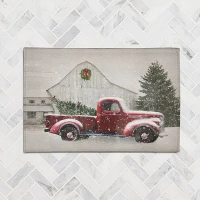Laural Home Holiday Pickup Holiday Pickup Chenille Rug In Red,gray,green