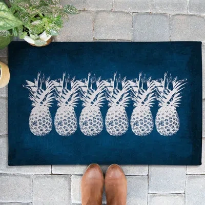 Laural Home Indigo Pineapples Outdoor Door Mat In Multicolor