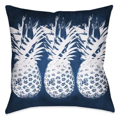 Laural Home Indigo Pineapples Outdoor Throw Pillow In Blue