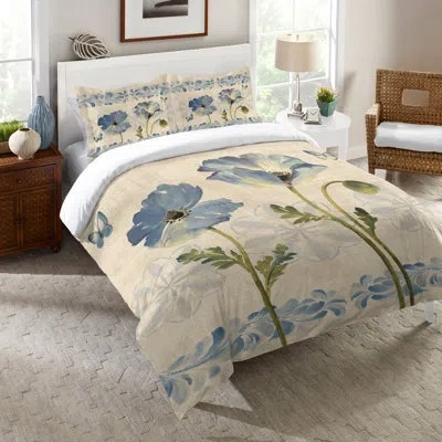 Laural Home Indigo Watercolor Poppies Comforter In Beige,blue