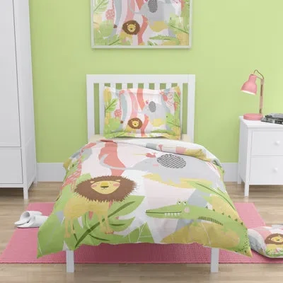 Laural Home Jungle Pals Pink Comforter In Green;gray;pink