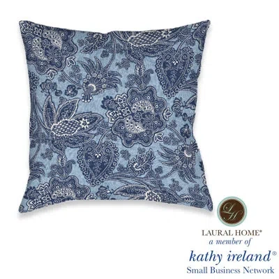 Laural Home Kathy Ireland Home Blue Jean Floral 18" X 18" Outdoor Decorative Pillow In Multi